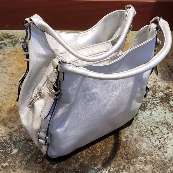 Silver Handbag, Double Handle Shoulder Bag